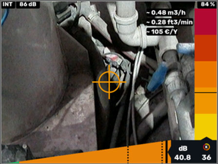 capture d ecran de la camera ultrasonore pendant la detection d une fuite